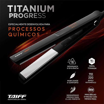Imagem de Chapinha Prancha Titanium Progress p/ Processos Químicos Bivolt 170 a 250C Íons Negativos - Taiff