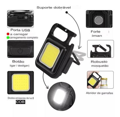 Imagem de Charme Portátil: Mini Lanterna Glare Cob no Chaveiro - Preto Notável, Cor da Luz Branco!