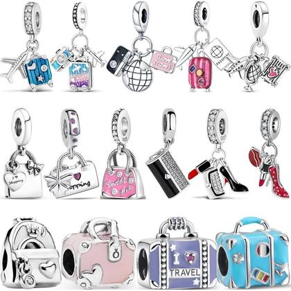 Imagem de Charmes de Prata 925 para Pulseira - Temas de Viagem, Mala, Passaporte e Câmera