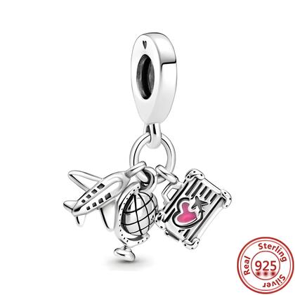 Imagem de Charmes de Prata 925 para Pulseira - Temas de Viagem, Mala, Passaporte e Câmera