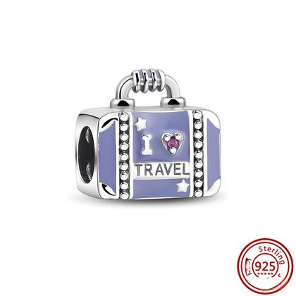 Imagem de Charmes de Prata 925 para Pulseira - Temas de Viagem, Mala, Passaporte e Câmera