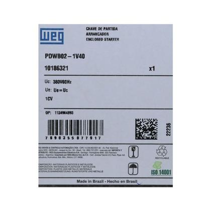 Imagem de Chave 1CV Trifásica 380V 3A PDWB02 de Partida Direta Weg