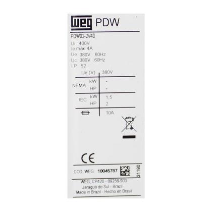 Imagem de Chave 2CV 380V de Partida Direta Weg 4A Trifásico PDW02 Proteção e Eficiência
