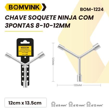Imagem de Chave 3 Pontas Soquetes Ninja 8 X 10 X 12Mm Bom-1224 Bomvink