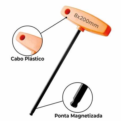 Imagem de Chave Allen Abaulada Hexagonal Cabo T  8,0x200mm Tramontina