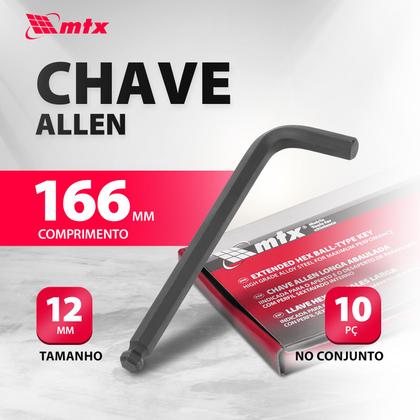 Imagem de Chave allen longa, fosfatizada, abaulada, cromo vanadio, 12mm, 10pcs // mtx