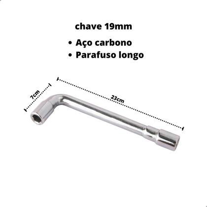 Imagem de Chave Biela 19mm Perfurada Tipo L Aço Carbono Parafuso Longo Profissional