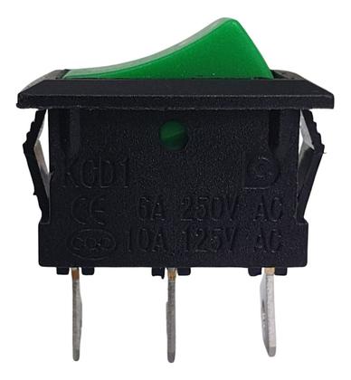 Imagem de Chave Botão Gangorra KCD1-102 6A 250V ON/OFF Verde - Kit 10 Peças
