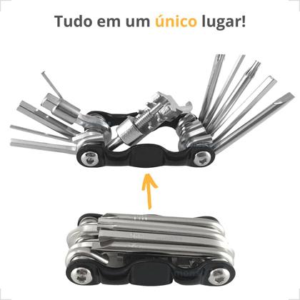 Imagem de Chave Canivete 12 Funções Com Extrator Corrente Kit Ferramentas Bike MTB