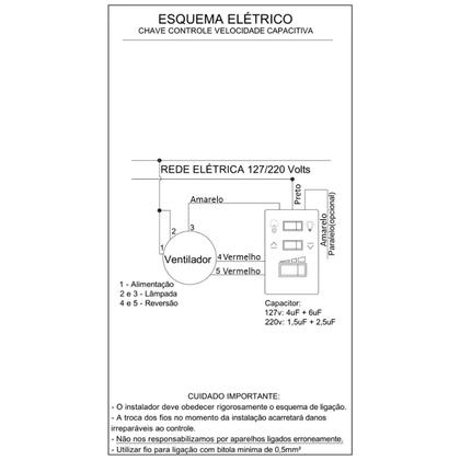 Imagem de Chave Capacitiva 3 Velocidades 1 Tecla Lâmpada Capacitor 1,5+2,5UF 220v
