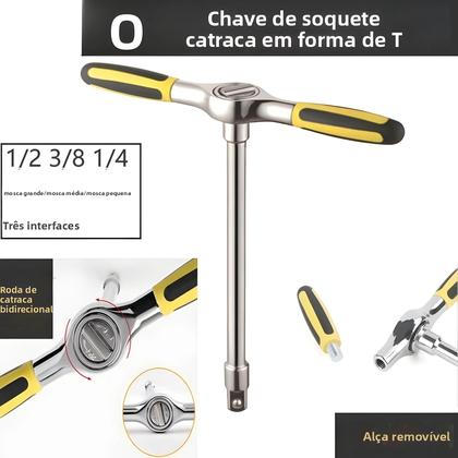 Imagem de Chave De Catraca Com Cabo Destacável De 1/4, 3/8 E 1/2 Polegada, Soquete Hexagonal Tipo T,