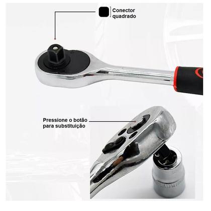 Imagem de Chave De Catraca Reversivel 12 Soquete Sextavado 12 peças 8 a 28 mm extensão kit jogo
