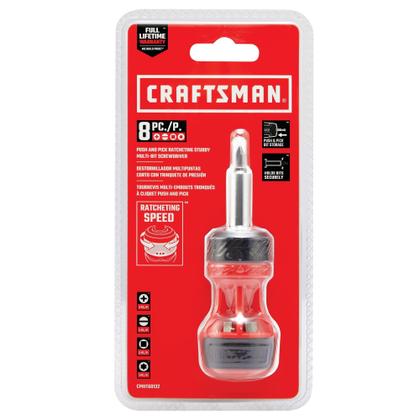 Imagem de Chave de fenda com catraca CRAFTSMAN Stubby Push-n-Pick 8 peças