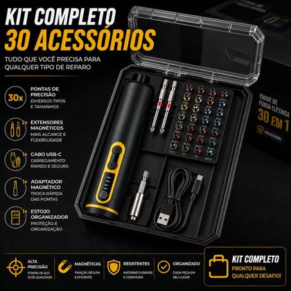 Imagem de Chave De Fenda E Philips Eletrica Profissional 3.6V Com 30 Bits Magnéticos 4 Velocidades Led E Bateria USB