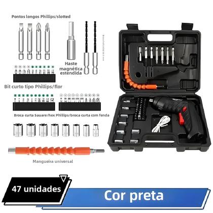 Imagem de Chave De Fenda Elétrica Portátil Sem Fio 47 Em 1 Com Rotação De 90 Graus, Recarregável, LED,