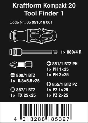 Imagem de Chave de fenda Wera Kraftform Kompakt 20 Tool Finder com bolsa