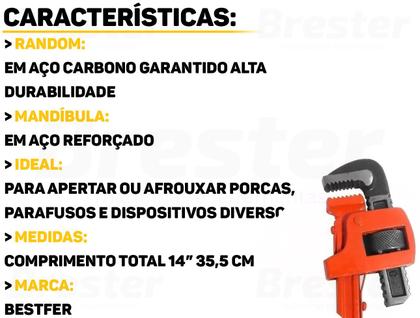 Imagem de Chave De Grifo P/ Tubulação Encanamento Apertar E Afrouxar Parafusos 14 Polegadas Uso Profissional