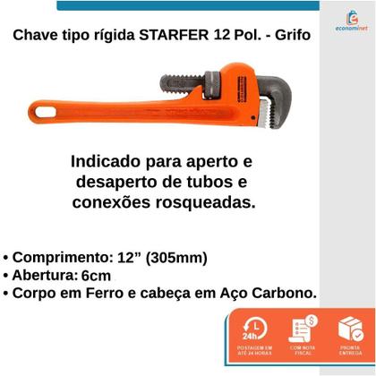 Imagem de Chave de Grifo Tipo Rigid 12 Polegadas Heavy Duty Starfer