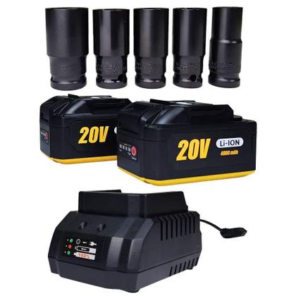 Imagem de Chave de Impacto 1/2 POL 20V Brushless com 2 Baterias e Maleta com Kit 5 Soquetes EV-7600S EVALD