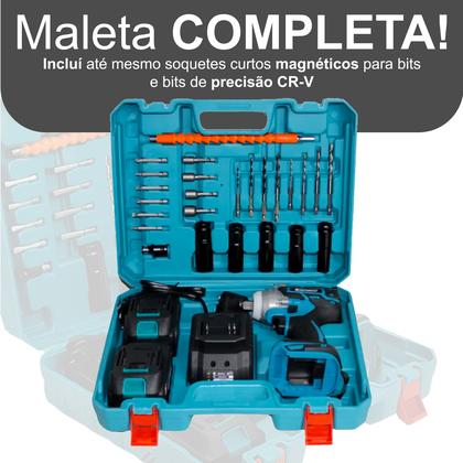 Imagem de Chave De Impacto 3 Em 1 Com 2 Baterias Sem Fio 110V 220V Potente Com Maleta Top