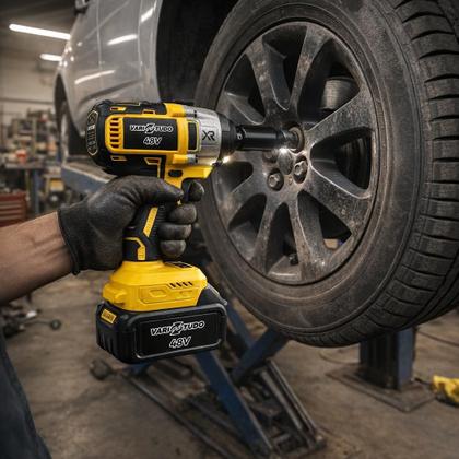 Imagem de Chave de Impacto 48V Brushless + Furadeira Parafusadeira Kit Profissional com 2 Baterias 4.0Ah Soquetes Mandril e Maleta