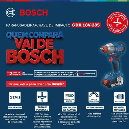 Imagem de Chave de Impacto a Bateria 18V 1/2 POL 285 Nm GDX 18V-285 BOSCH