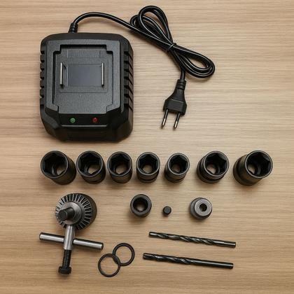 Imagem de Chave De Impacto Catraca Meia Parafusadeira Furadeira Potente 2 Baterias