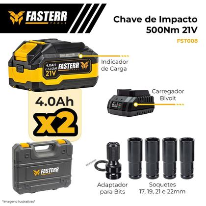 Imagem de Chave De Impacto Digital 500nm 21v C/ 02 Bat 4.0 Ah Com Maleta FST008