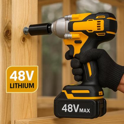 Imagem de Chave de Impacto Profissional Parafusadeira Furadeira 48V 2 Baterias Bivolt Com Maleta Resistente