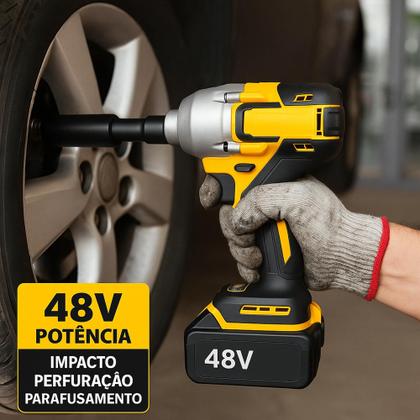 Imagem de Chave de Impacto Profissional Parafusadeira Furadeira 48V 2 Baterias Bivolt Com Maleta Resistente