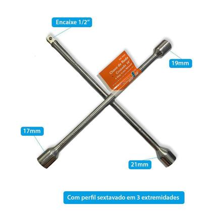 Imagem de Chave De Roda Tipo Cruz 3 Bocas e Encaixe Para Soquete Cruzada 14pol Encaixe 1/2