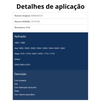 Imagem de Chave De Seta Kostal Mbb O500 Todos 1938s Atego Axor