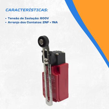 Imagem de Chave Fim de Curso Segurança 2NF+1NA - Rolete Com Haste Ajustável