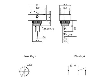 Imagem de Chave Gangorra com 3 Terminais 20A/12Vdc Liga/Desliga com Led Vermelho - ASW-20D
