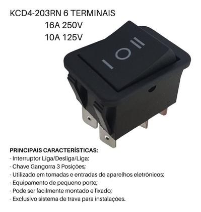 Imagem de Chave Gangorra Liga Desliga Liga Kcd4-203RN Preto 3 Posições 6T -  Kit Com 5 Peças