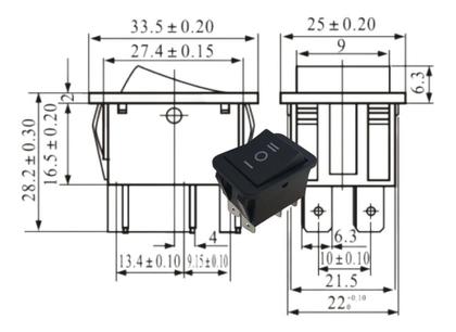 Imagem de Chave Gangorra Liga Desliga Liga Kcd4-203RN Preto 3 Posições 6T -  Kit Com 5 Peças