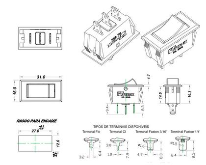 Imagem de Chave Gangorra Preta com 3 Terminais Faston 3/16 Liga/Liga 6A/127V - G323-1-1
