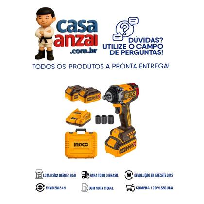 Imagem de Chave Impacto 20V Bateria Encaixe Quadrado INGCO