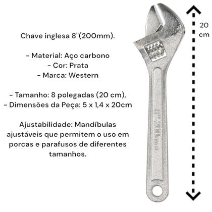 Imagem de Chave Inglesa 8 polegadas 20cm Ajustável Western