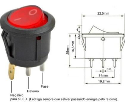 Imagem de Chave Interruptor Gangorra Kcd1-106n Liga Desliga Led Vermelho Kit 10 Peças