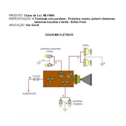 Imagem de Chave Luz uso geral 120W Com Botao Preto Posicaoes Neutro Painel Lanternas Farois