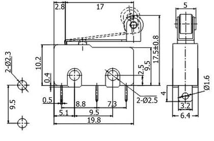 Imagem de Chave Micro Switch com Haste de 18mm e Roldana SPDT Liga-(Liga) 5A/125/250Vac - MSW-13 - Jietong