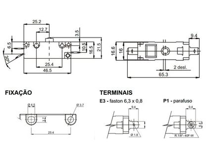 Imagem de Chave Micro Switch com Pino Básico 20A/120Vac IR/E3 MG-2601 - Margirius