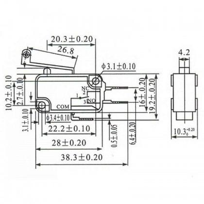 Imagem de Chave Micro Switch com Roldana e Haste de 29MM 16A/250Vac - KW11-7-2 3T