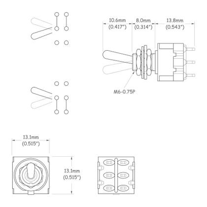 Imagem de Chave Mini toggle ON-ON Guitarra 2 posicoes Niquel M205 6P