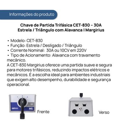 Imagem de Chave Motor Trifasico 30a Estrela-triangulo Alavanca Cet-830