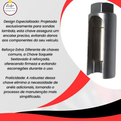 Imagem de Chave Para Sonda Lambda 22mm Com Encaixe de 3/8 - Loxer