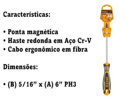 Imagem de Chave Philips Cr-V 5/16 X 6Pol Ph3 Ingco