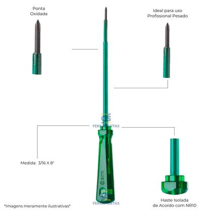 Imagem de Chave Phillips Translucido Verde Com Haste Isolada Pvc 3/16 X 8" ST61437 Sata