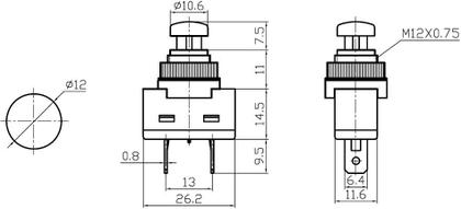 Imagem de Chave Push-Button com 2 Terminais 20A/12V Desliga/(LIga) Normalmente Aberto - ASW-24 - Jietong